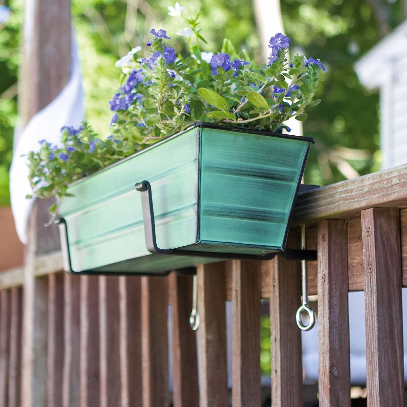 22&#34; Wide Rectangular Flower Box Green Patina Galvanized Steel with Black Wrought Iron Clamp-On Brackets - ACHLA Designs, 5 of 8