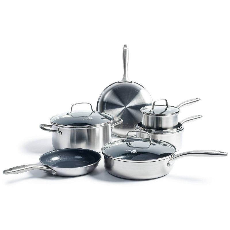 GreenPan Greenwich  10pc Ceramic Stainless Steel Cookware Set, 1 of 12