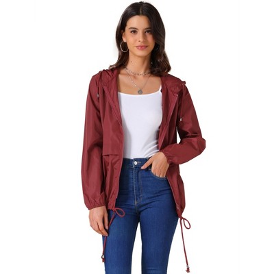 INSPIRE CHIC Women's Adjustable Drawstring Waterproof with Hood Windbreaker Lightweight Raincoats with Pockets