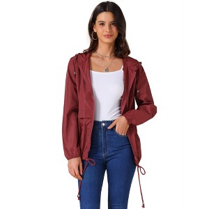 INSPIRE CHIC Women's Adjustable Drawstring Waterproof with Hood Windbreaker Lightweight Raincoats with Pockets - 1 of 4