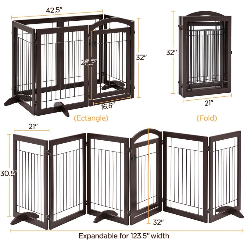 Yaheetech 32″ H Pet Gate with Wood and Wire for Doorway, 5 of 9