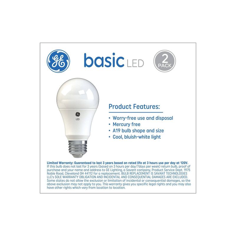 GE 2pk 13W 75W Equivalent Basic LED Light Bulbs Daylight, 3 of 7