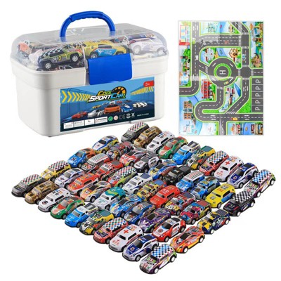 Paaaawaters 50 p cs Rebound Function Toy Car Set with Storage Box And Fold Able Map -Suitable for Children Aged 3-6 Years Old