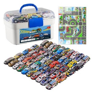 Paaaawaters 50 p cs Rebound Function Toy Car Set with Storage Box And Fold Able Map -Suitable for Children Aged 3-6 Years Old - 1 of 4