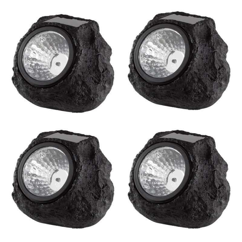 Nature Spring Solar-Powered LED Rock Lights – Black and Gray, 4-Pack, 2 of 6