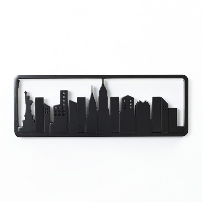 Black Fir Wood Skyscraper Wall-Mounted Coat Rack with 4 Hooks