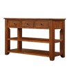 Hostack 48'' Modern Solid Wood Top Console Table with 3 Storage Drawers and 2 Shelves, Brown - 2 of 4
