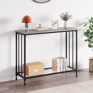 Console Table, Sofa Tables Narrow Entryway Table with Glass Shelf and Metal Frame, Industrial Hallway Table for Living Room, Foyer, Bedroom - 1 of 4