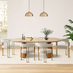 7-Pcs Wood Dining Table Set 83" Extendable Dining Table with 6 Upholstered Chenille Dining Chairs with Arm for Dining Room,Kitchen-Tanpinhause - 1 of 4