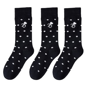 Anna-Kaci 3 Pairs Women's Casual Crew Socks Assorted Patterns Striped Polka Dot and Bow Embroidery - 1 of 4