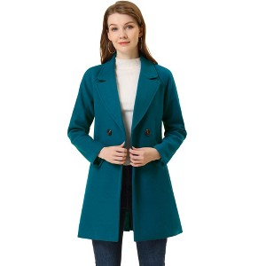 INSPIRE CHIC Women's Notched Lapel Double Breasted Raglan Sleeve Winter Coat - 1 of 4