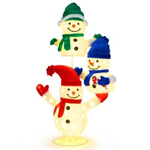 Tangkula 5 FT Stacked Snowman Lighted Christmas Decoration w/110 LED Lights Ground Stakes - 1 of 4