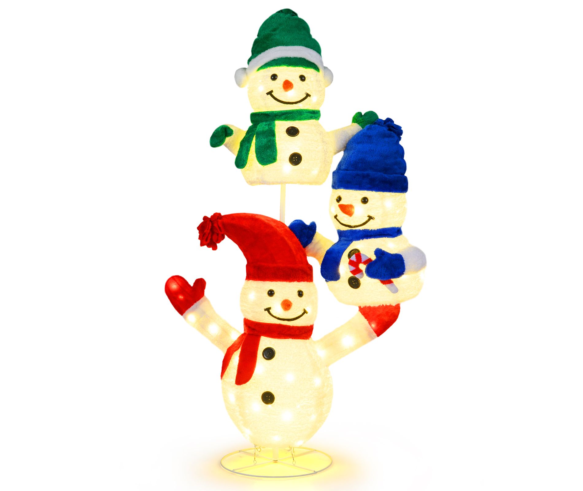 Costway 5 FT Stacked Snowman Lighted Christmas Decoration w/110 LED Lights Ground Stakes