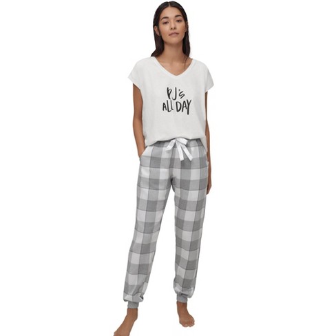 Ellos Women's Plus Size Plaid Flannel Sleep Pants - L, White : Target