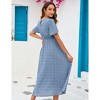 Clearlove Maternity Dress Women Smocked Crew Neck Puff Sleeve Floral Midi Dress Summer Beach Dress - 3 of 4