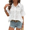 Womens Collar Neck Lace Jacquard Short Sleeve Button Down Shirt - 2 of 4