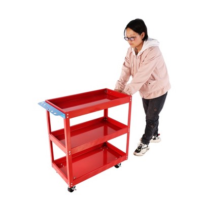 Vynxaria Folding Service Cart with Wheels - Portable 3-Tier Trolley for Home & Business