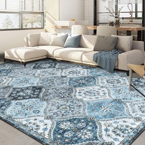 Washable Rug Vintage Floral Floor Carpet with Anti Slip Backing - 1 of 4