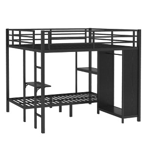 TIRAMISUBEST King over Twin XL Metal Bunk Bed - Built-in Wardrobe & Foldable Desk, Space-Saving Sturdy Frame, Black - 1 of 4