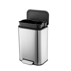 Stainless Steel Trash Can with Soft Close Lid, Foot Pedal & Inner Bucket, Small Rectangular Garbage Bin for Kitchen, Office, Bedroom, Living Room - 1 of 4
