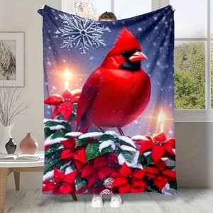 Lomsoe Vintage Christmas Bird and Holly Print Flannel Blanket - All Seasons Soft and Warm Throw Blanket for Bed, Napping, Camping, Travel, Office - 1 of 4