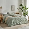 100 Cotton 3pcs Striped Duvet Cover, White with Green Stripes, Queen Size - 2 of 4