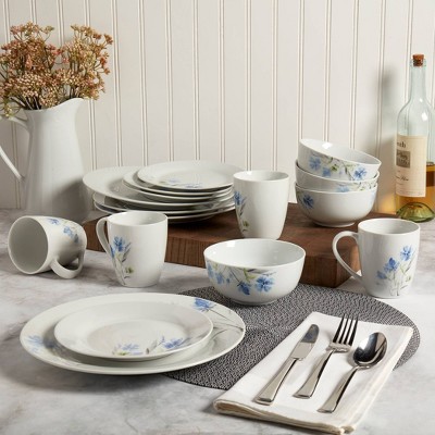 16-Piece White Porcelain Wildflower Dinnerware Set