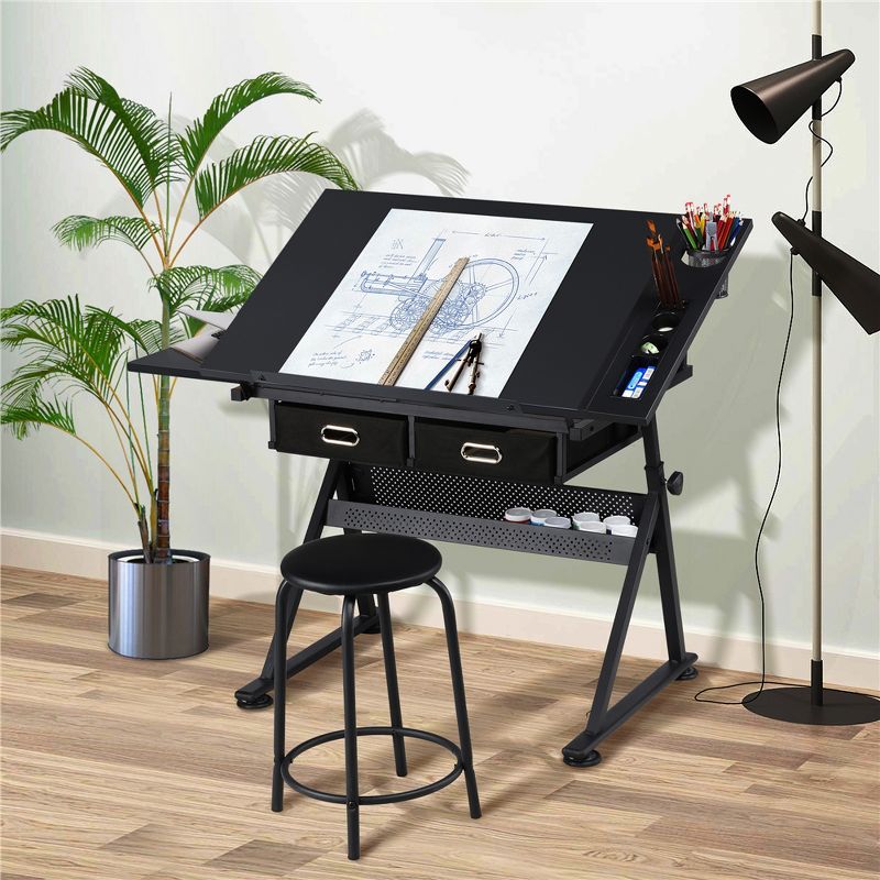 Yaheetech Drafting Table & Stool Set All-in-One Drawing Table, 2 of 8