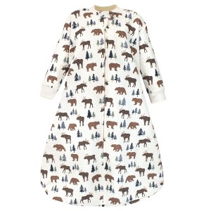 Hudson Baby Infant Boys Premium Quilted Long Sleeve Sleeping Bag and Wearable Blanket, Moose Bear - 1 of 2