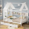 KWPZQEB House Bed, Montessori Platform Bed Frame with Storage Drawers & Window, Floor Bed with Bookshelf for Kids, No Spring Box Needed, White/Natrual - 3 of 4