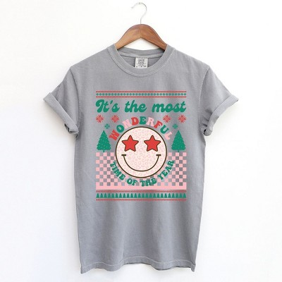 Simply Sage Market Women's Most Wonderful Time Smiley Short Sleeve Garment Dyed Tee