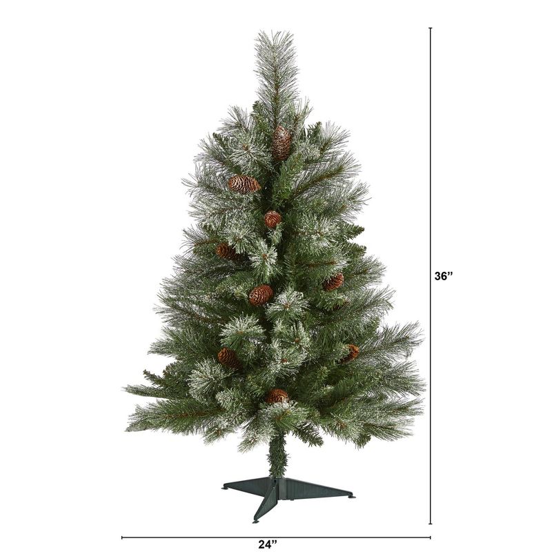 Nearly Natural 3-ft Snowed French Alps Mountain Pine Artificial Christmas Tree with 135 Bendable Branches and Pine Cones, 2 of 7