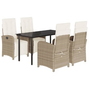 vidaXL 5 Piece Patio Dining Set - Beige Poly Rattan Outdoor Recliner Chairs with Cushions and Tempered Glass Table for Garden Balcony - 1 of 4