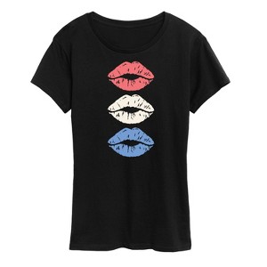 Women's - Instant Message - Red White Blue Lips Short Sleeve Graphic T-Shirt - 1 of 4