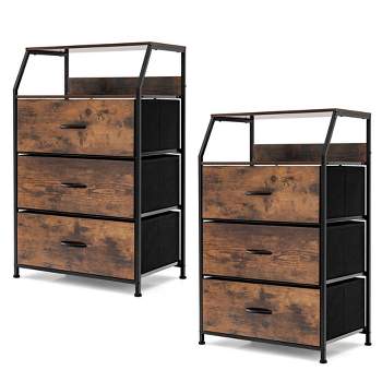 Tangkula 3 Drawer Dresser Set of 2 Industrial Floor Storage Cabinet with Fabric Drawers and Adjustable Footpads End Table Side Table