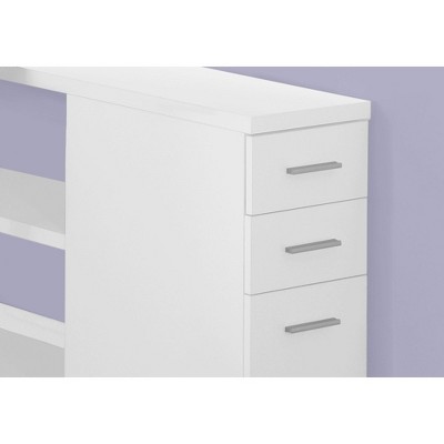Vynxaria Modern L-Shaped Corner Computer Desk White Laminate Grey Metal, Reversible Setup with Storage Drawers for Home Office