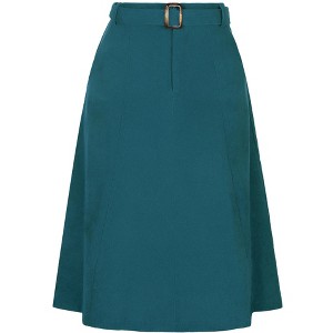 INSPIRE CHIC Women's High Waist Elastic Back A-Line Belted Corduroy Midi Skirt with Pockets - 1 of 4