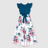 PATPAT Family Matching V Neck Flutter-sleeve Splicing Floral Print Dresses and Short-sleeve Colorblock T-shirts Sets - 3 of 4