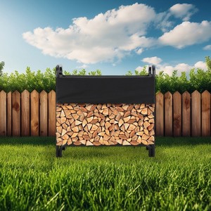 Heavy Outdoor Firewood Rack with Waterproof Cover, 8.5FT Firewood Holder Steel Lumber Storage Carrier Organizer - 1 of 4