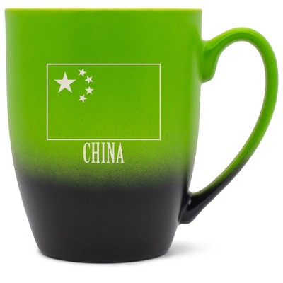 Elanze Designs China Chinese Flag 12 Ounce Ceramic Laser-Etched Engraved Drinkware Mug, Green and Black Ombre