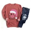 S.W.Smiley Glitter Santa Hat - Women's Garment Dyed Graphic Sweatshirt - 2 of 4