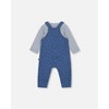 Deux par Deux Boy Organic Cotton Onesie and Overalls Set Blue Leaf Print - 2 of 4