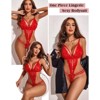 Clotth Women's Deep V Lace Teddy Bodysuit - Exquisite One Piece Lingerie, Babydoll Teddy Underwear - 2 of 4