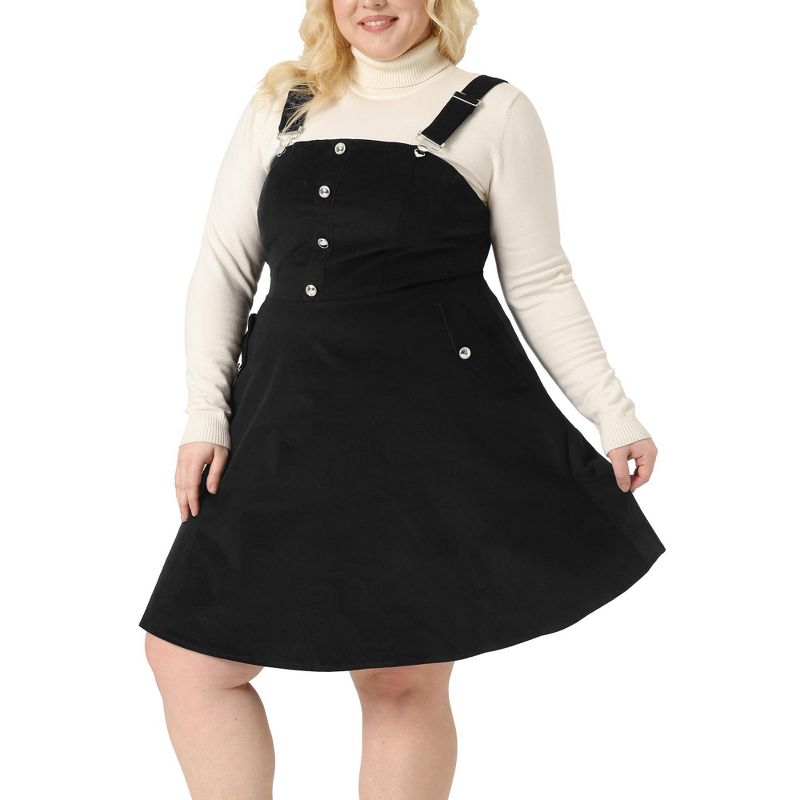 Agnes Orinda Women's Plus Size Corduroy Pinafore Short Adjustable Strap Overall Dress, 2 of 6