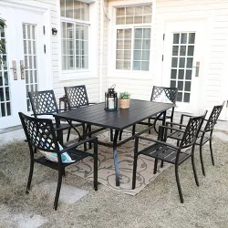 7pc Outdoor Rectangular Table & 6 Chairs with Grid Design - Black - Captiva Designs