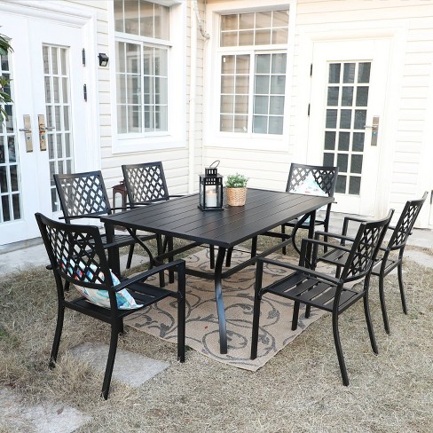 7pc Outdoor Rectangular Table & 6 Chairs with Grid Design - Black - Captiva Designs - image 1 of 4