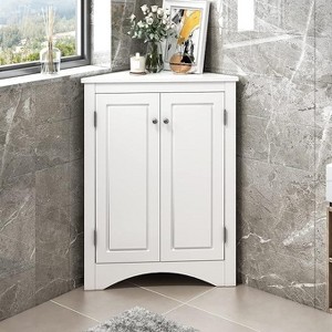 Acekool 2-Door Corner Storage Cabinet, Adjustable Shelves, Space-Saving Organizer for Bathroom, Kitchen, Living Room, White - 1 of 4
