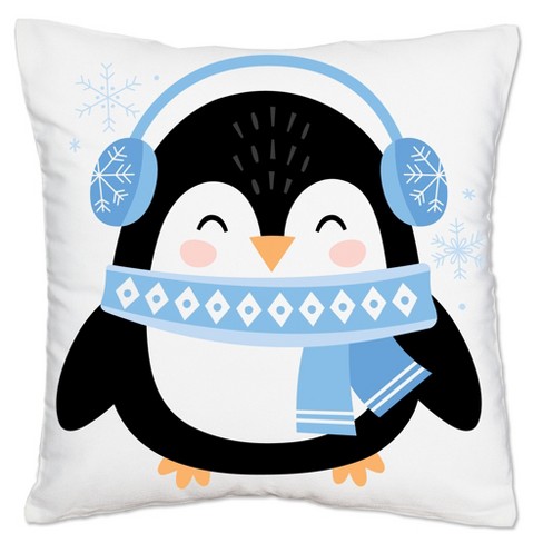 Big Dot of Happiness Winter Penguins - Holiday and Christmas Party Home  Decorative Canvas Cushion Case - Throw Pillow Cover - 16 x 16 Inches