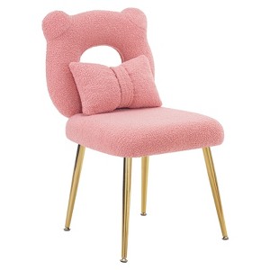 Furniliving Vanity Chair, Faux Shearling Upholstery, Backrest Pillow and Golden Metal Legs, for Living Room/Dressing Room/Home Office - 1 of 4