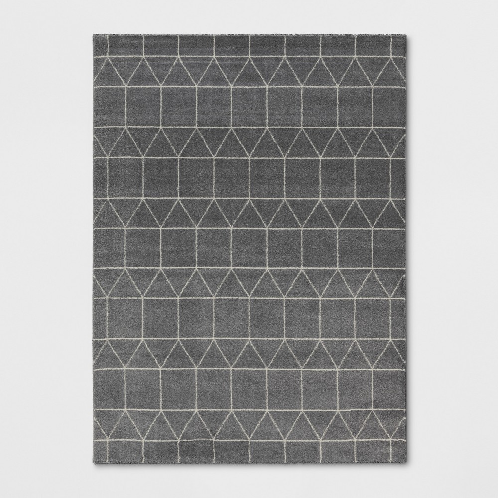 Photos - Area Rug 5'X7' Elle Linear Grid Woven  Charcoal Heather - Threshold™